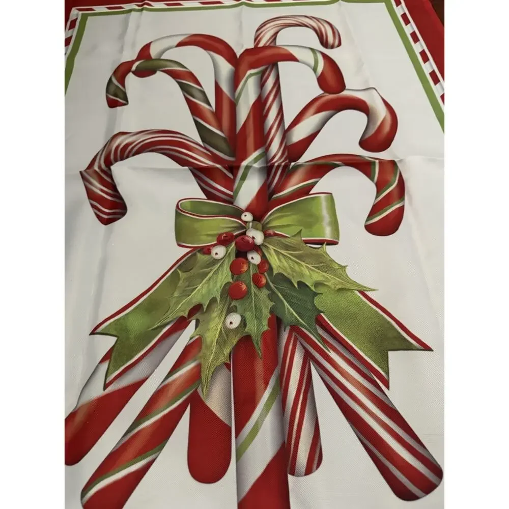 Vintage Christmas Candy Cane Yard Flag Holiday Holly‎ Red Green ~ 40x27 READ